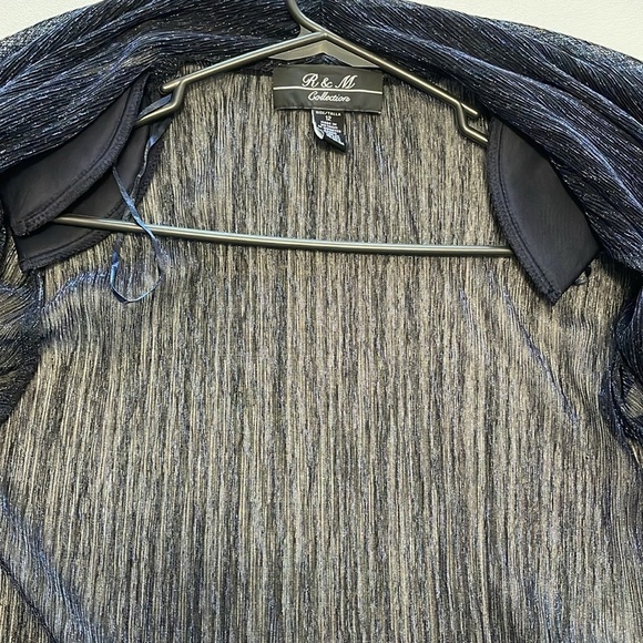 R & M Collection Blue Metallic Open Waterfall Cardigan 3/4 Sleeve Size 12 - Picture 11 of 12